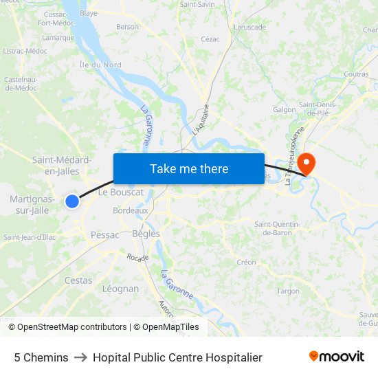 5 Chemins to Hopital Public Centre Hospitalier map