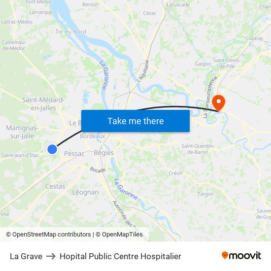 La Grave to Hopital Public Centre Hospitalier map