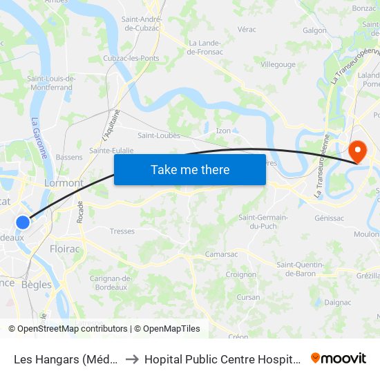 Les Hangars (Médoc) to Hopital Public Centre Hospitalier map