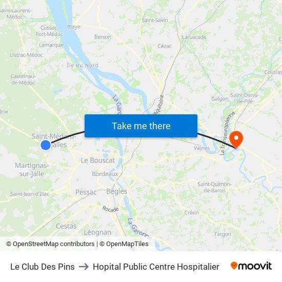 Le Club Des Pins to Hopital Public Centre Hospitalier map