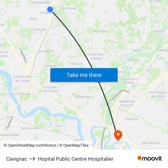 Cavignac to Hopital Public Centre Hospitalier map