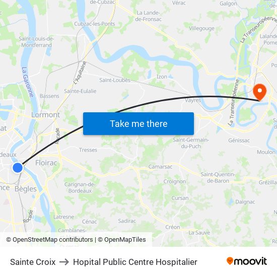 Sainte Croix to Hopital Public Centre Hospitalier map