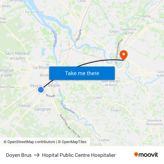 Doyen Brus to Hopital Public Centre Hospitalier map