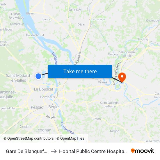 Gare De Blanquefort to Hopital Public Centre Hospitalier map