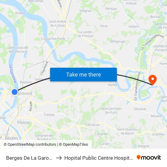 Berges De La Garonne to Hopital Public Centre Hospitalier map