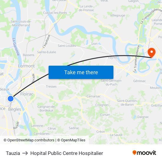 Tauzia to Hopital Public Centre Hospitalier map