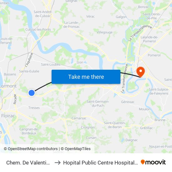 Chem. De Valentin 2 to Hopital Public Centre Hospitalier map