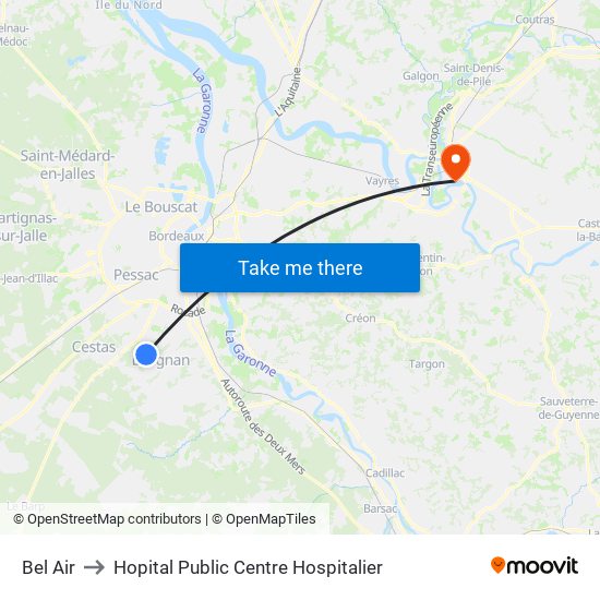 Bel Air to Hopital Public Centre Hospitalier map