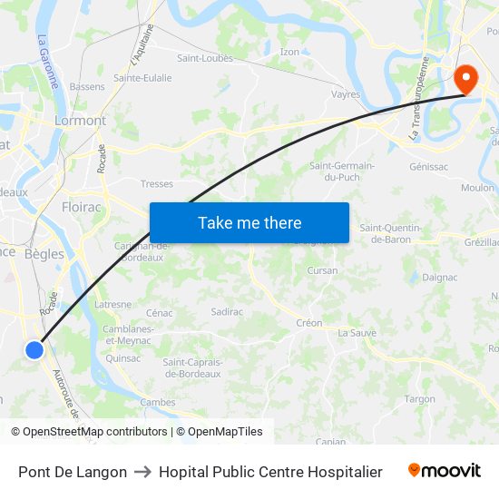 Pont De Langon to Hopital Public Centre Hospitalier map