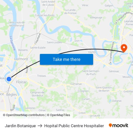 Jardin Botanique to Hopital Public Centre Hospitalier map