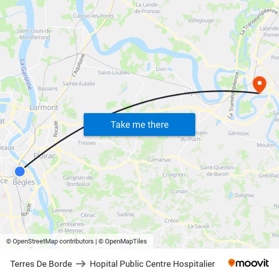Terres De Borde to Hopital Public Centre Hospitalier map