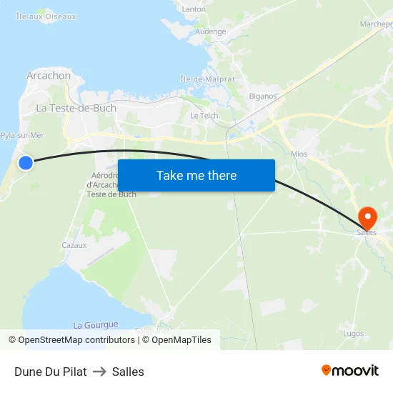 Dune Du Pilat to Salles map