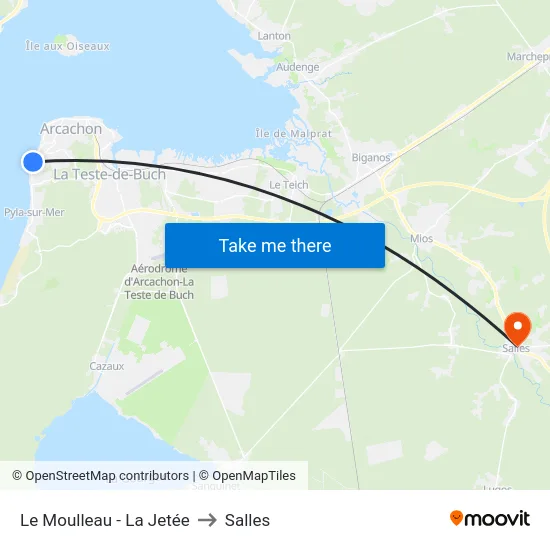 Le Moulleau - La Jetée to Salles map