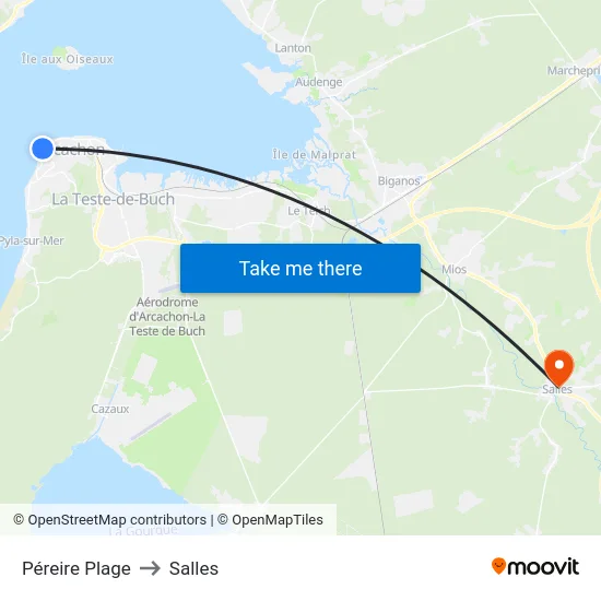 Péreire Plage to Salles map