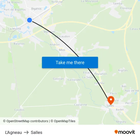 L'Agneau to Salles map