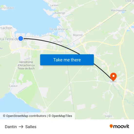 Dantin to Salles map
