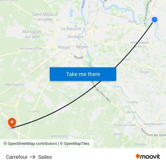 Carrefour to Salles map