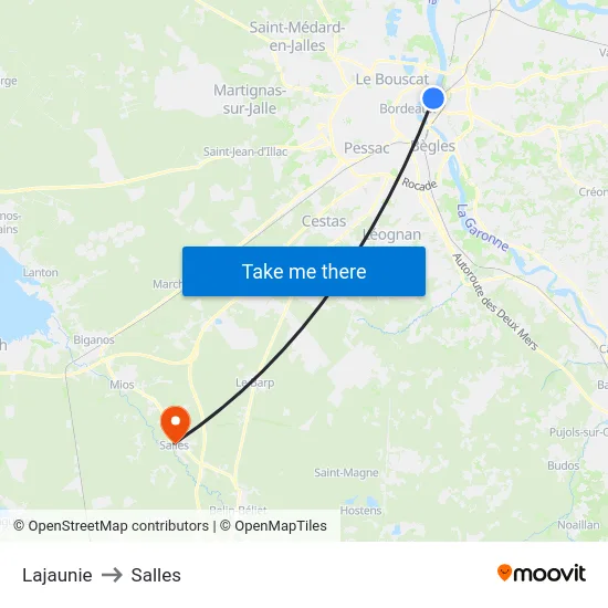 Lajaunie to Salles map