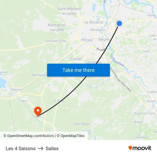 Les 4 Saisons to Salles map