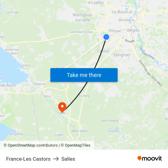France-Les Castors to Salles map