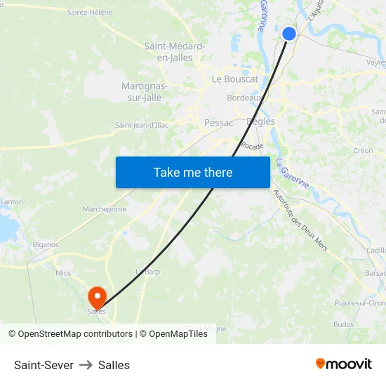 Saint-Sever to Salles map