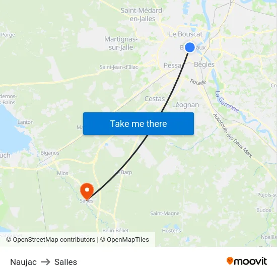 Naujac to Salles map