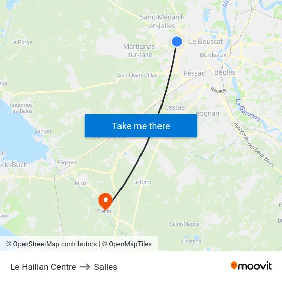 Le Haillan Centre to Salles map