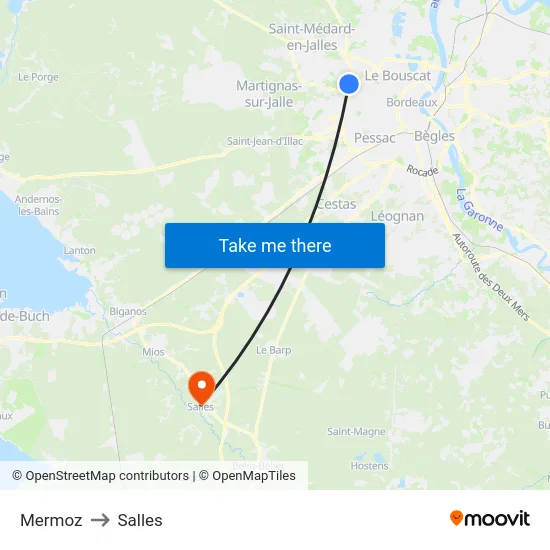 Mermoz to Salles map