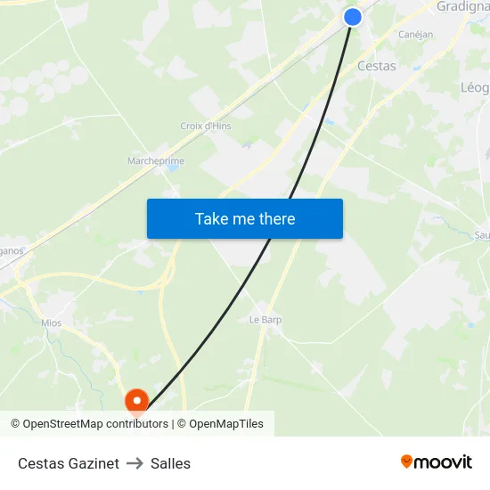 Cestas Gazinet to Salles map