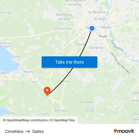 Cimetière to Salles map