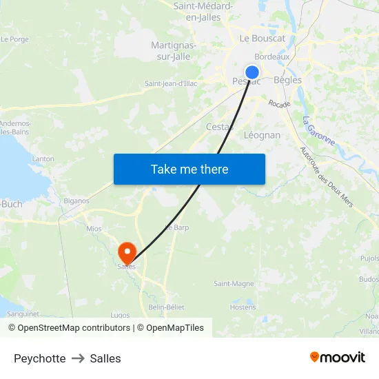 Peychotte to Salles map