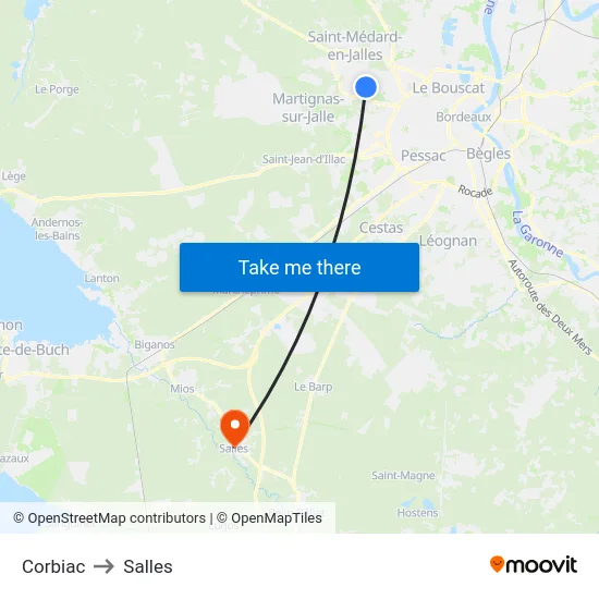 Corbiac to Salles map