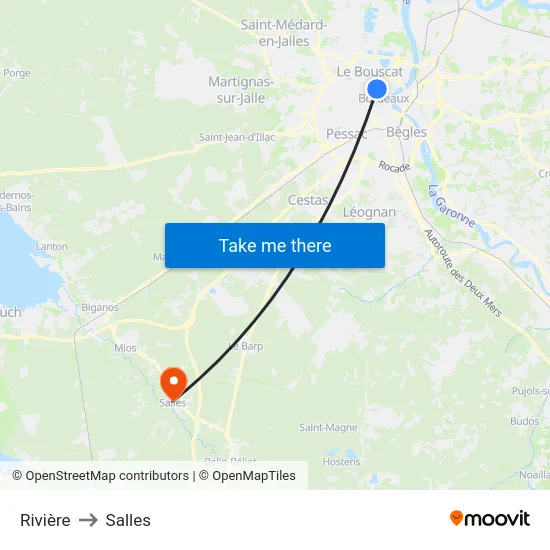 Rivière to Salles map