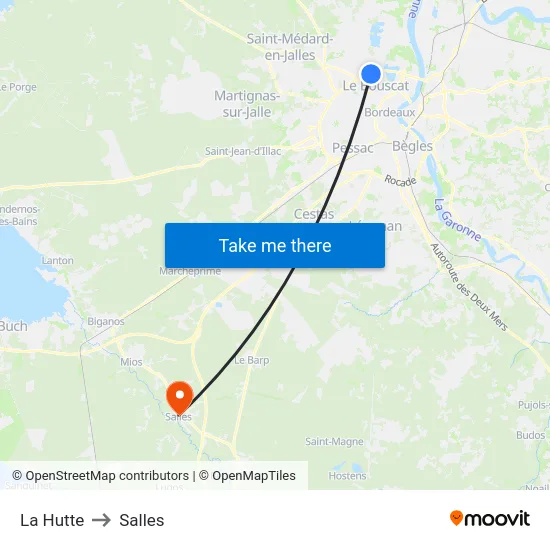 La Hutte to Salles map