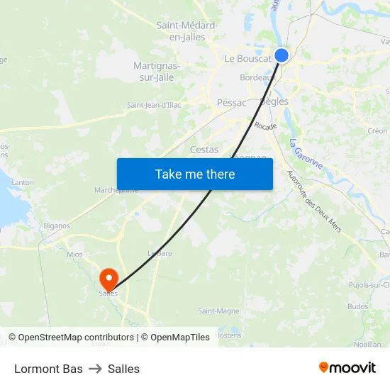 Lormont Bas to Salles map