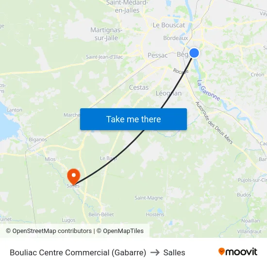 Bouliac Centre Commercial (Gabarre) to Salles map