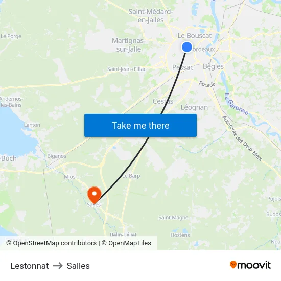 Lestonnat to Salles map