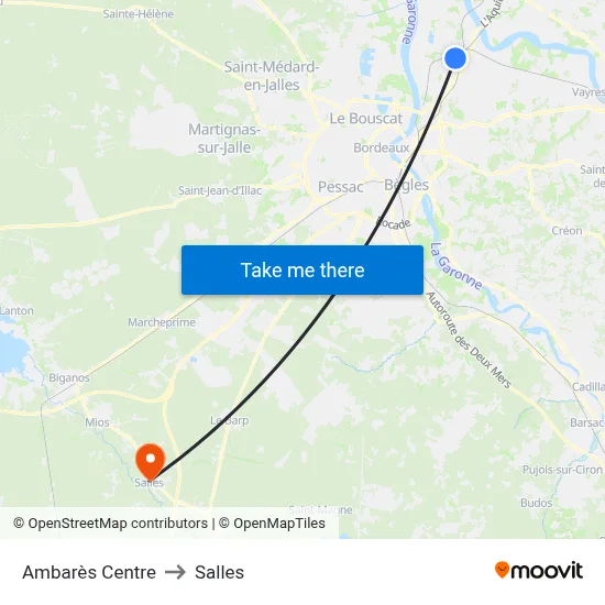 Ambarès Centre to Salles map
