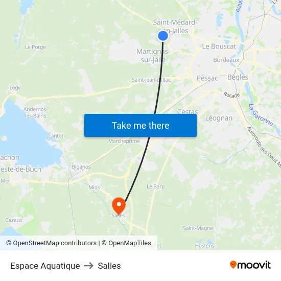 Espace Aquatique to Salles map