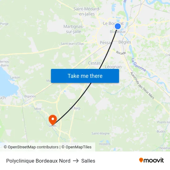 Polyclinique Bordeaux Nord to Salles map