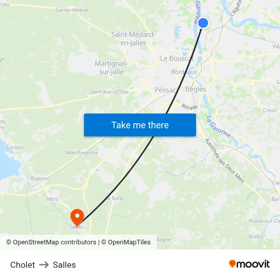 Cholet to Salles map