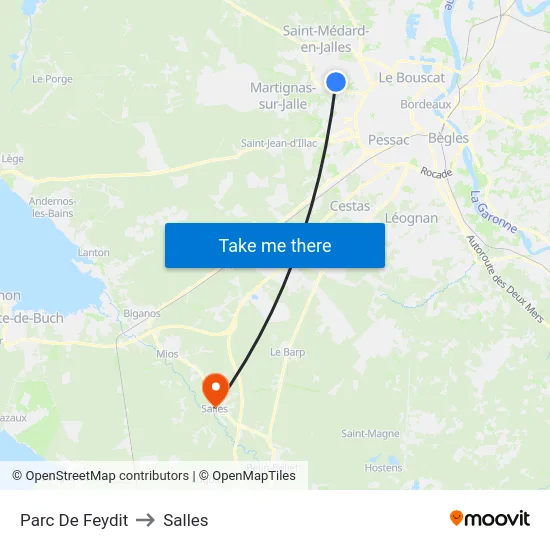 Parc De Feydit to Salles map