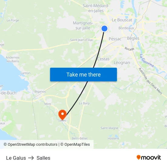 Le Galus to Salles map