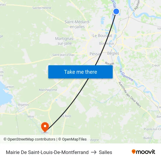 Mairie De Saint-Louis-De-Montferrand to Salles map