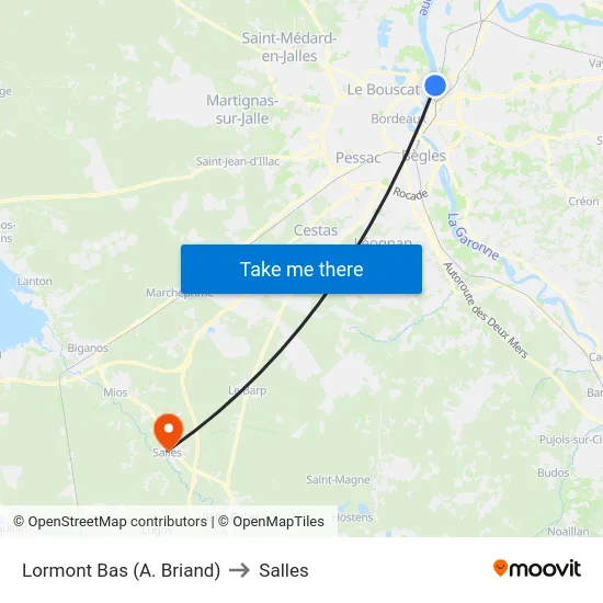 Lormont Bas (A. Briand) to Salles map