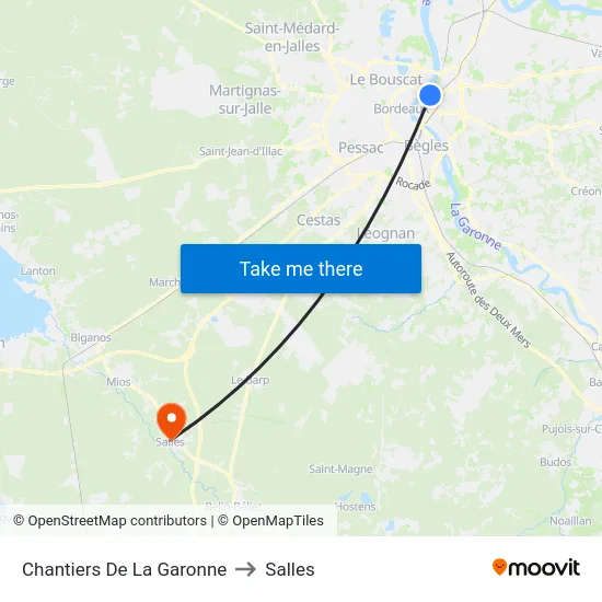 Chantiers De La Garonne to Salles map