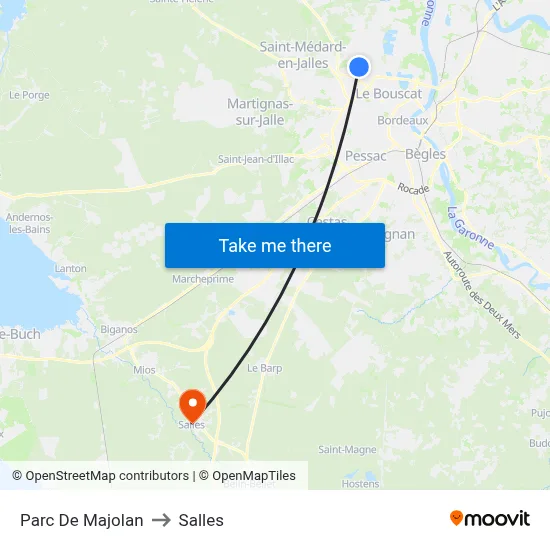 Parc De Majolan to Salles map
