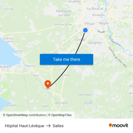 Hôpital Haut-Lévêque to Salles map