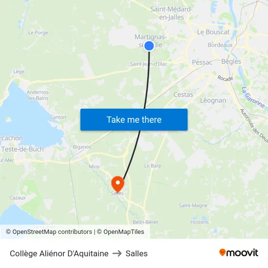 Collège Aliénor D'Aquitaine to Salles map