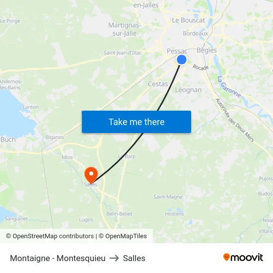 Montaigne - Montesquieu to Salles map